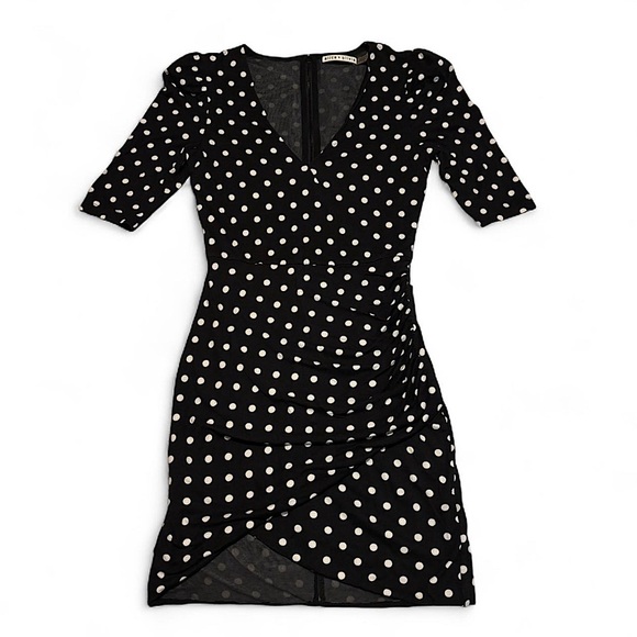 Alice + Olivia Dresses & Skirts - Alice + Olivia Judy Dress 0 Black White Polka Dot Ruched Wrap Hem Bodycon